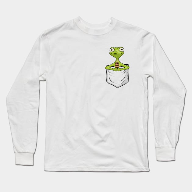 Zen Art Yoga Pose Frog | Gecko Reptile In Pocket Long Sleeve T-Shirt by SkizzenMonster